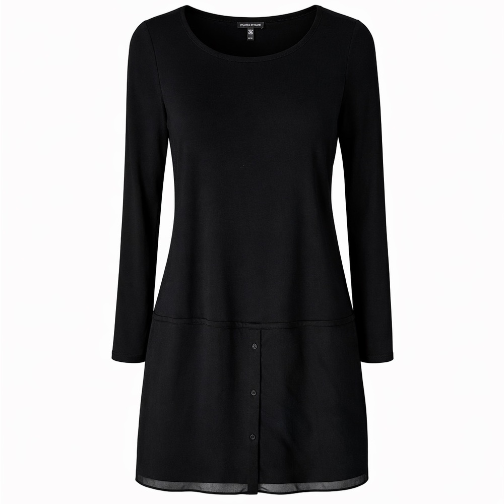 Eileen Fisher Black 100% Silk Mixed Media Tunic Top XS
